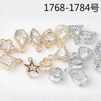 50pcs alloy material gold color imitation crystal starhearttriangle charm for earring diy jewelry accessory findings