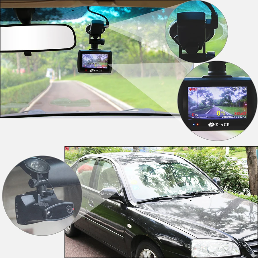 E-ACE G07 3 в 1 Автомобильный видеорегистратор Dashcam 3,0 дюймов HD 1296P Dash Cam Антирадары gps авторегистратор видео Регистраторы тире Камера dvr' ы
