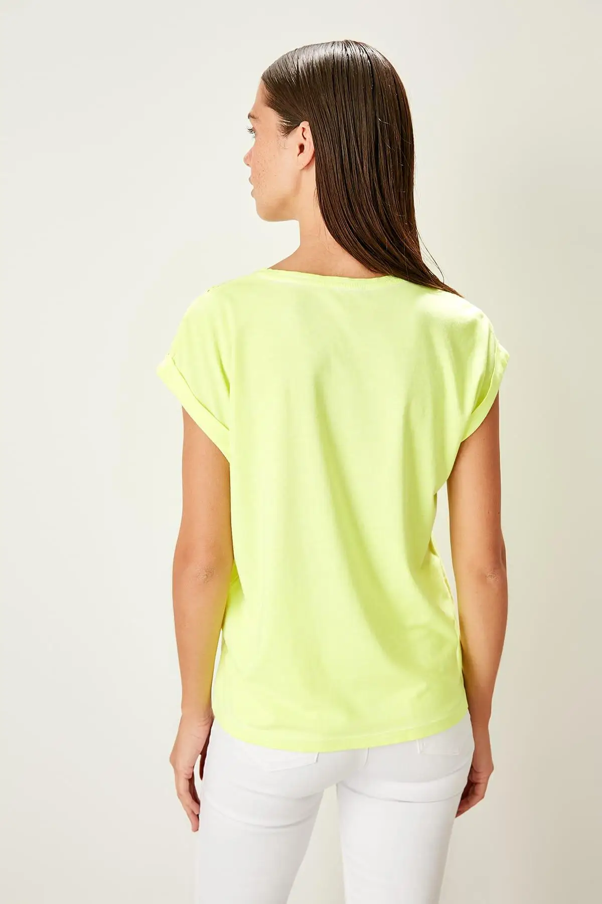 Trendyol желтая вышивка detayymi Flushing Basic трикотажные футболки TWOSS19FV0231|Футболки| |