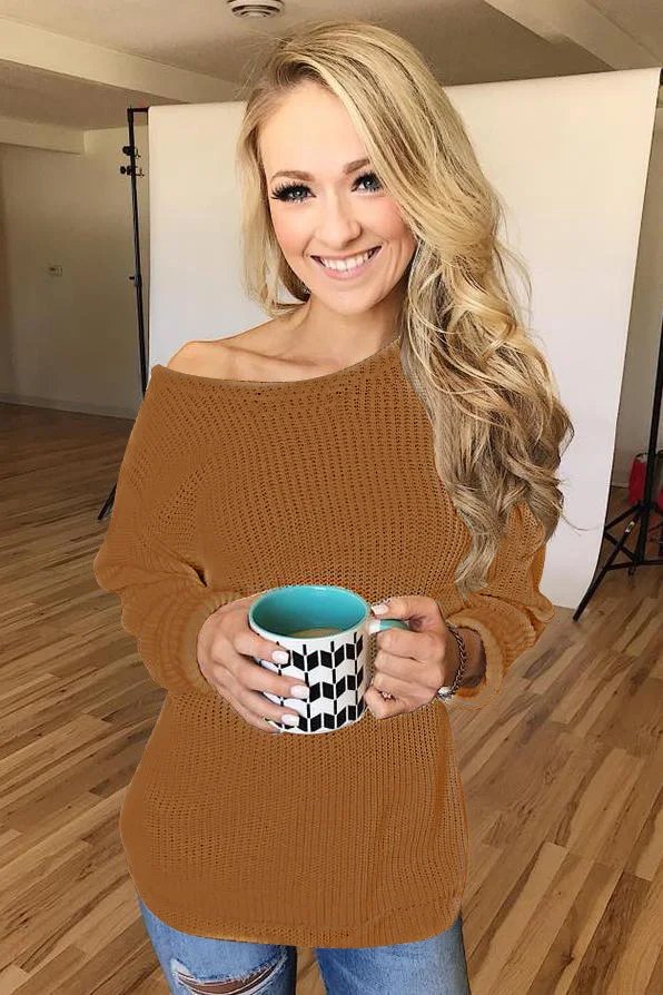 Для женщин Сплошной вязаный сексуальный повязку футболка 2018 зима О образным