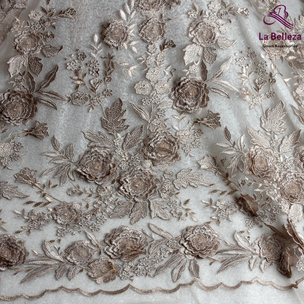 La Belleza 1 ярд металлик champgane 3D Цветы вечернее платье кружевная ткань 51 &quotШирина|fabric