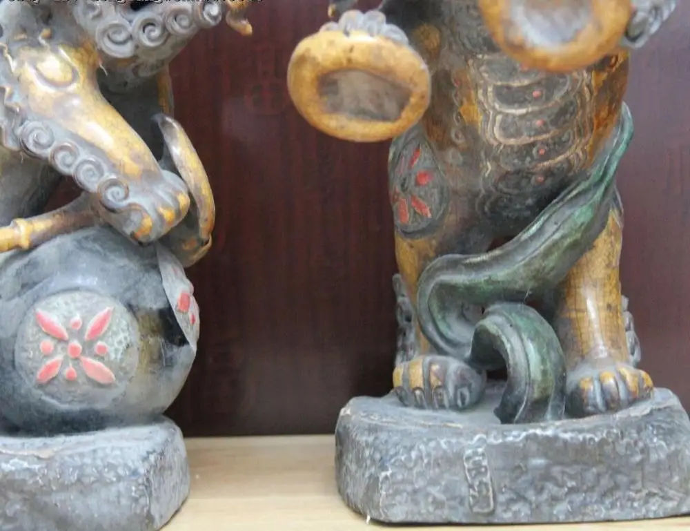 Китайский традиционный фарфор WUCAI Гун и барабан собака статья кайлинь лев статуя