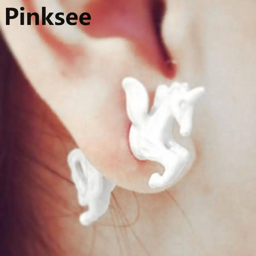 Серьги гвоздики в стиле панк крутые стереоскопические серьги виде единорога