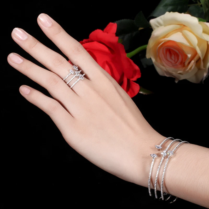 Женский комплект из 3 круглых регулируемых браслетов и кольца BeaQueen JS190|Ювелирные