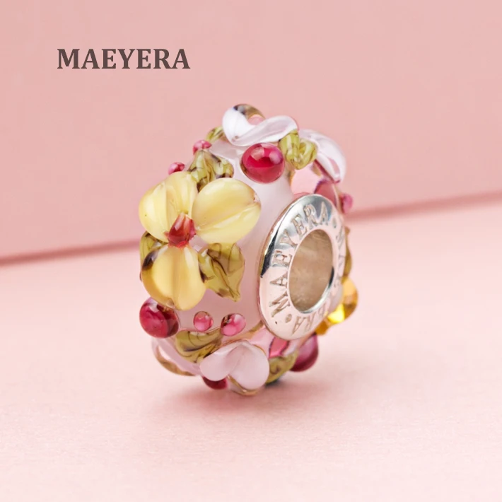 MAEYERA 925 серебряный сердечник стеклянные желто-бледно-розовые стерео лепестки из