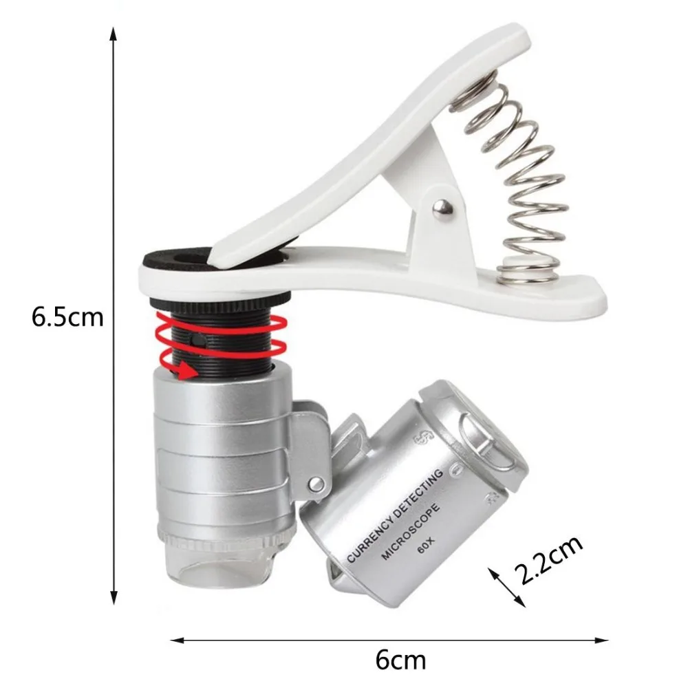60x Zoom Microscope Magnifier Clip Type Clip-on Micro Lens for Universal Smartphones Silver | Электроника