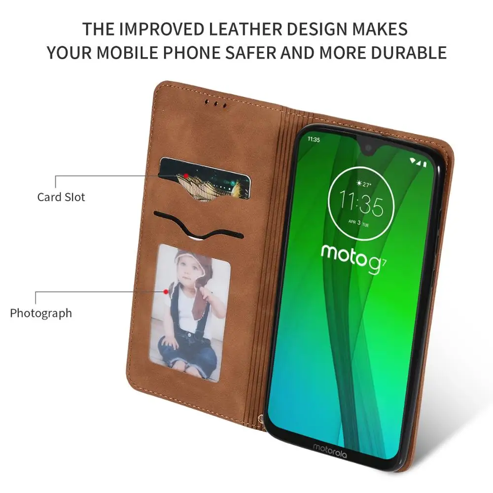 SsHhUu кожаный магнитный флип-чехол для Moto G7play роскошный держатель карт подставка