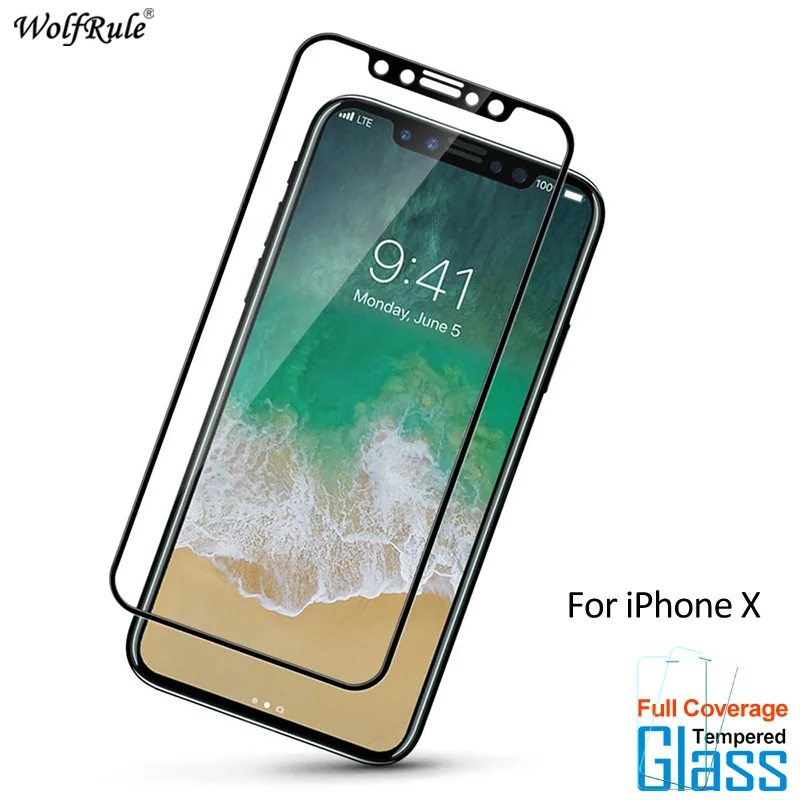 2 piezas de vidrio para iPhone X Protector de pantalla vidrio templado para Apple iPhone X vidrio WolfRule cobertura completa pel&iacute;cula de tel&eacute;fono para iPhoneX-0