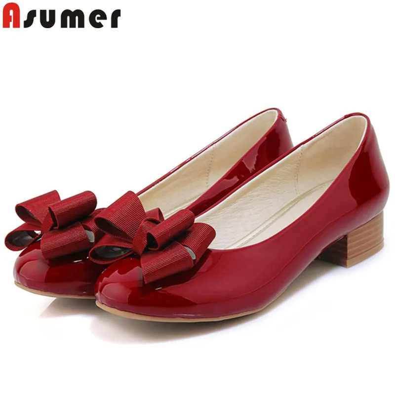 

Женские туфли с круглым носком ASUMER, на низком каблуке, с бантиком-бабочкой, весна-осень 2021