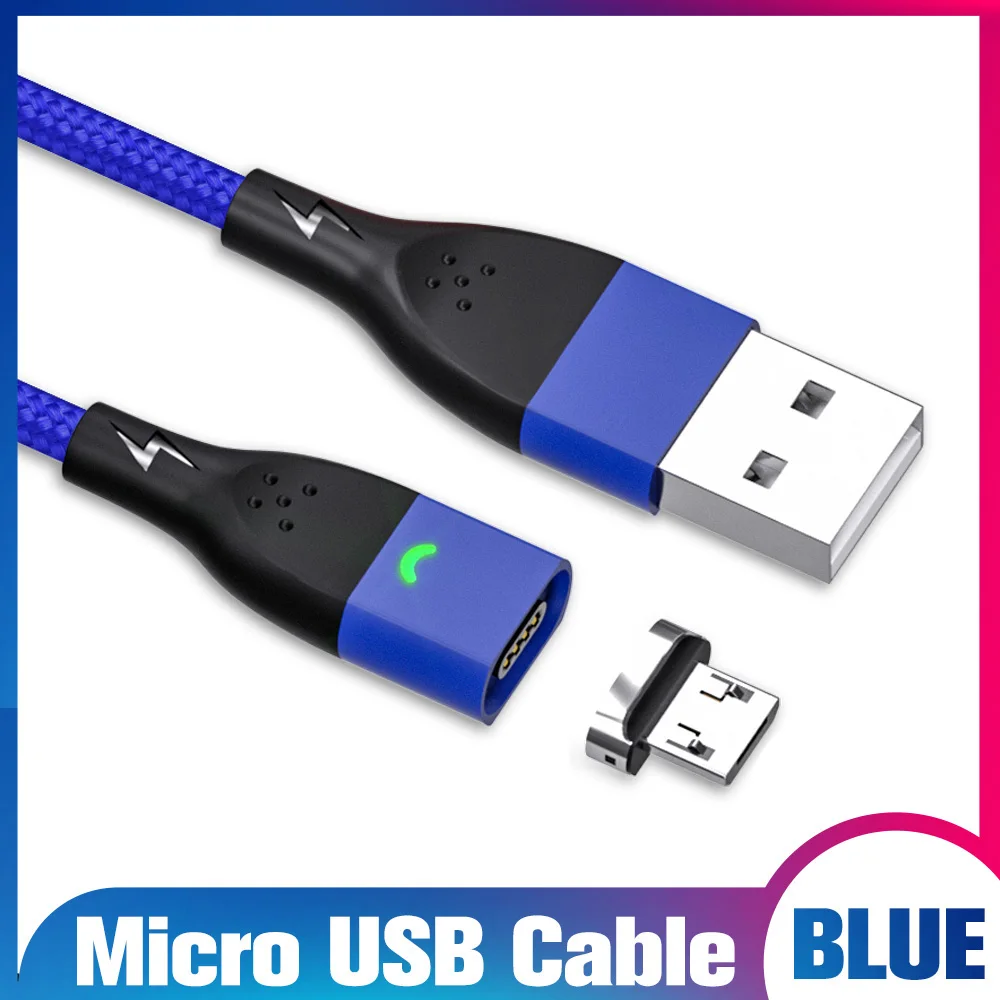 Blue micro cable ANMONE usb type C Магнитный кабель Micro USB шнур для быстрой зарядки 1 м 2 м светодиодный индикатор синхронизации данных Магнитный зарядный провод для мобильного телефона - Цвет: Blue micro cable