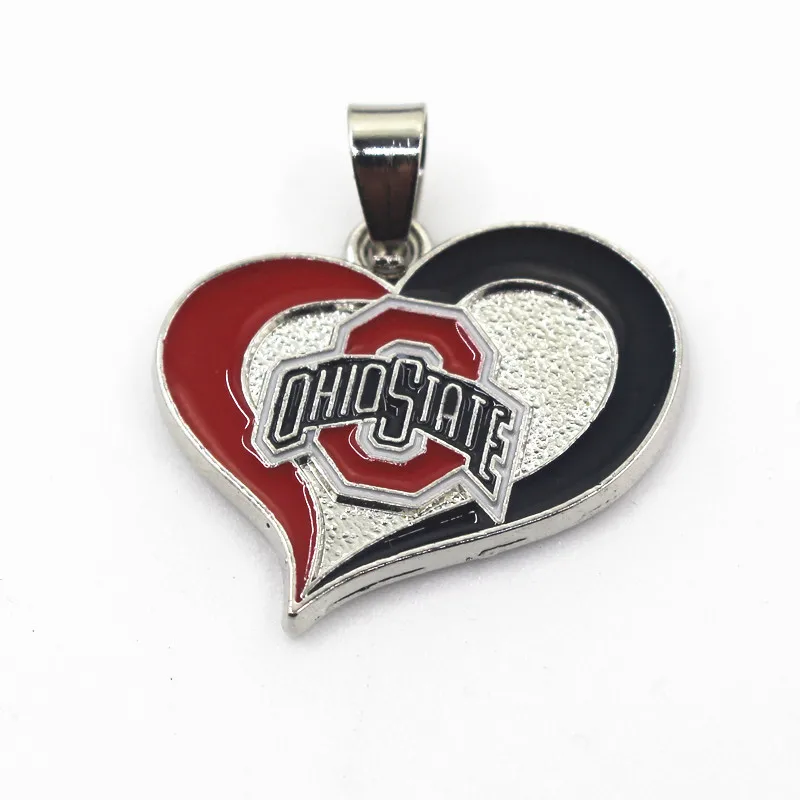 

Hot Selling 10pcs Amercia US Sport Necklace With 50cm Chains Necklace Pendants Heart Ohio State Necklace Jewelry