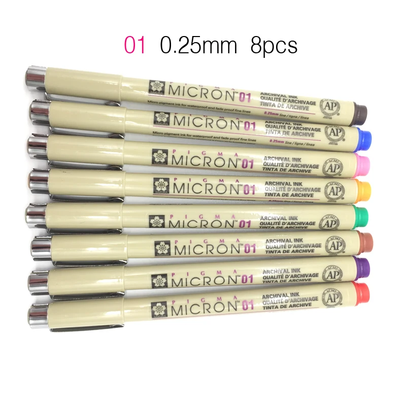 01 set of 8colors SAKURA Pigma Micron Liner Pen Набор из 8/14 цветов s 0,25 мм 0,45 мм цветной Fineliner рисунок линии маркер ручка студенческие товары для рукоделия - Цвет: 01 set of 8colors