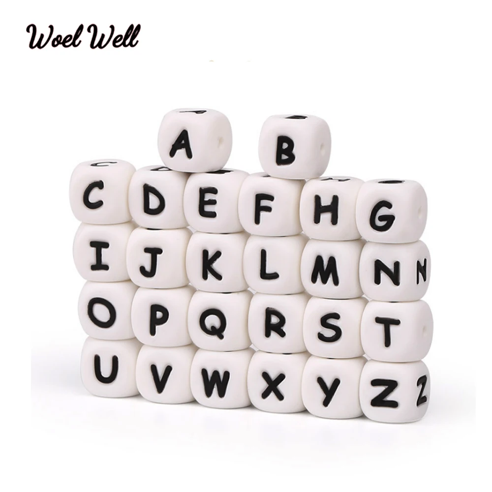 Woel Well 10 шт. буквы силиконовые бусы с алфавитом 12 мм DIY Personaliz имя слингобусы без дифенилпропана Бесплатные Силиконовые Бусины