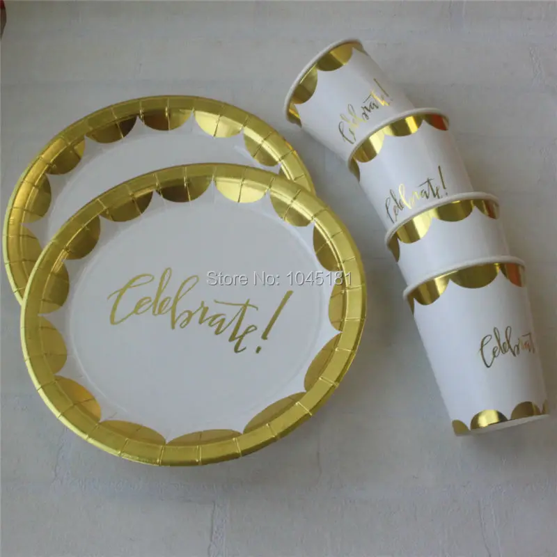 Золотые и белые вечерние украшения десертный стол торт листовая бумага чашки