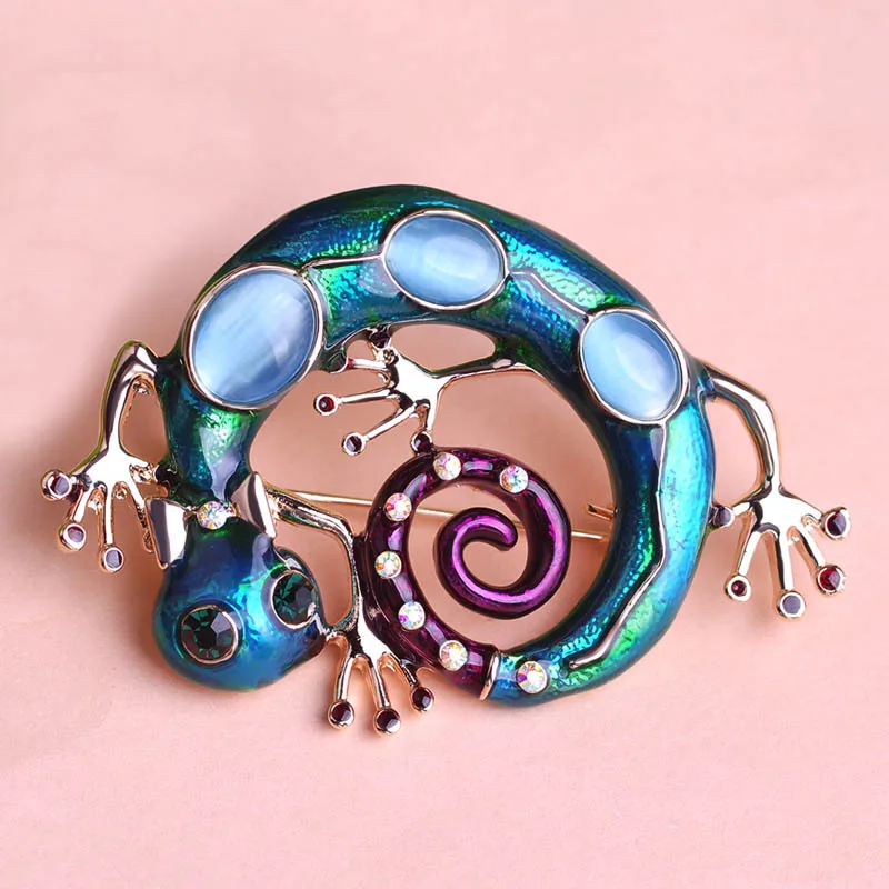 Большая синяя эмаль эстмальта Ящерица Геккон Броши для женщин девушек корсажная