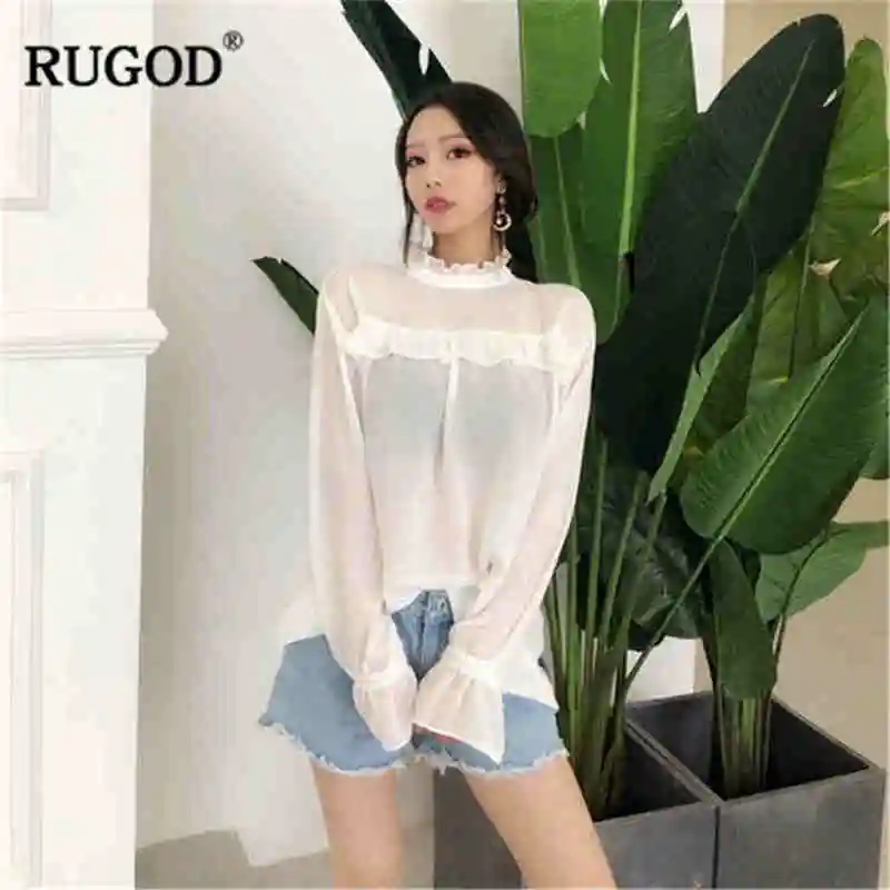 RUGOD/Винтажные женские рубашки с прозрачными расклешенными рукавами и круглым