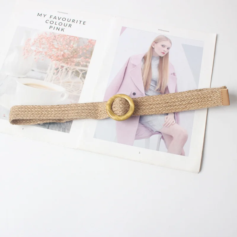 

Wax Rope Braiding Women Belt Round Buckle Skirt Belt Woman's Vintage Knitted Waist Belt Female Elastic Bohemia Belt Black
