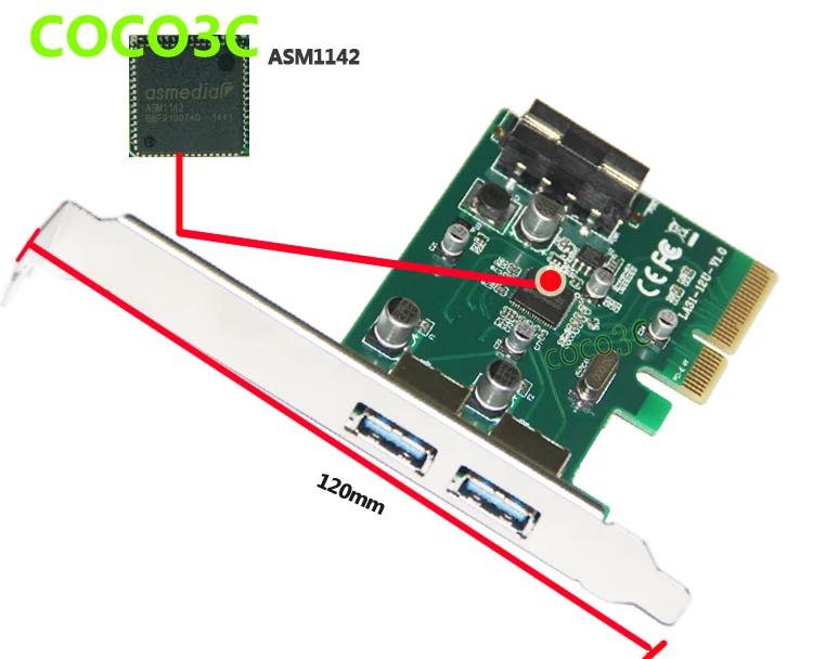 Преобразователь PCI-e 4x в USB 3 1 Суперскоростной 10 Гбит/с 2 порта тип А PCI express