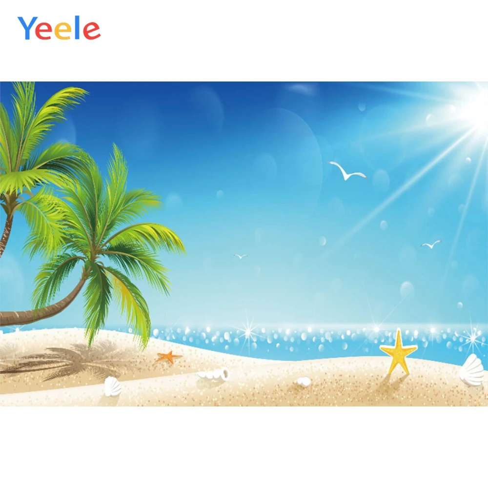 Фон для фотосъемки с изображением пейзажа пляжа пальмы детей | Электроника