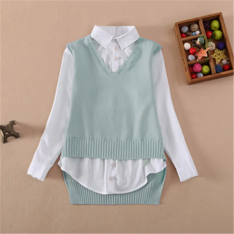 Модель 2019 года Трикотажная хлопковая Школьная блузка для девочек подростков