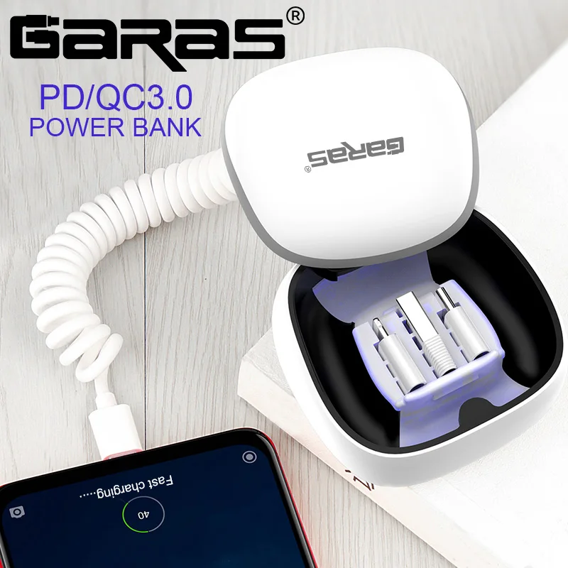 Внешний аккумулятор GARAS PD/QC3.0 Micro USB/USB C мини-Внешний с функцией быстрой зарядки Type