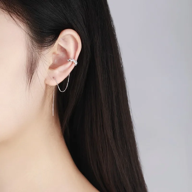 Женские серьги-клипсы с цепочкой из стерлингового серебра 925 пробы украшения для