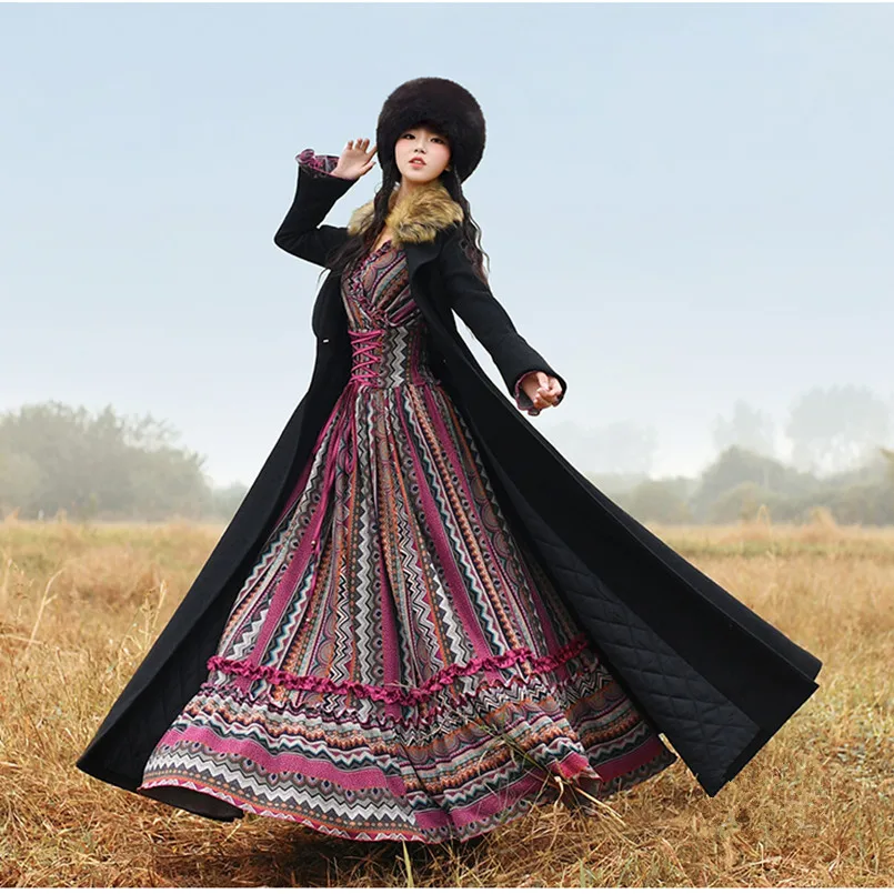 BOHOCHIC Оригинальные Старинные Этнические Двойной Брестед Тонкий Дамы Шерсть