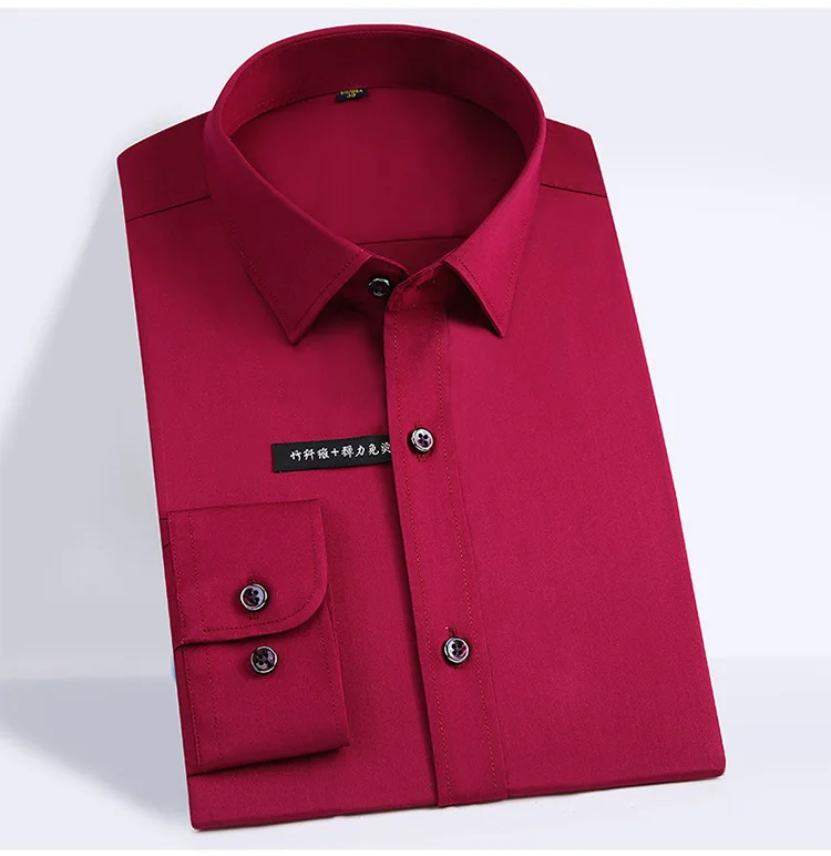 Oversize 5XL Мужская рубашка с длинным рукавом эластичного волокна бамбука моды Camicia Uomo шелковистой белый Повседневное Формальные Мужская блузка