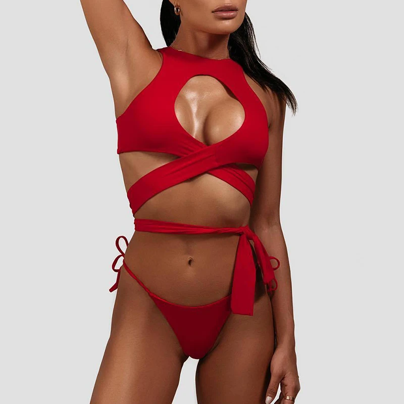 Бикини Bikinx неоново зеленый купальник с перекрестными ремешками сексуальный