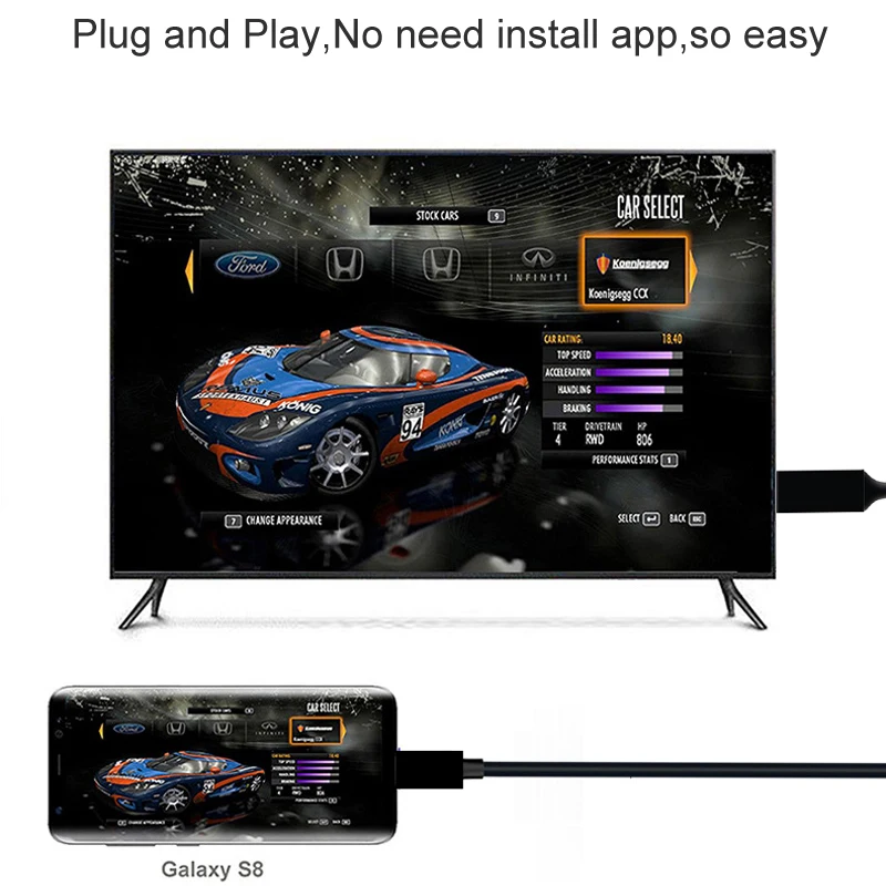 Кабель HDMI типа C к телевизору HD ТВ проектор Шнур адаптер для Macbook LG G5 samsung Galaxy S10 S10e S9 S8 Plus Note8 9 Note10