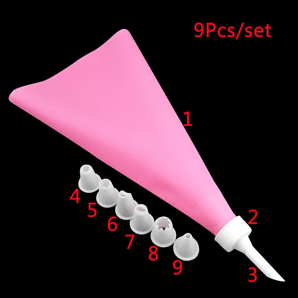 9 Pcs/Set Nozzles Icing Piping Cream And Pastry Bag Reusable DIY Cookie Decoration Mouth Rose Bakeware Cupcake Cake Tools | Дом и сад
