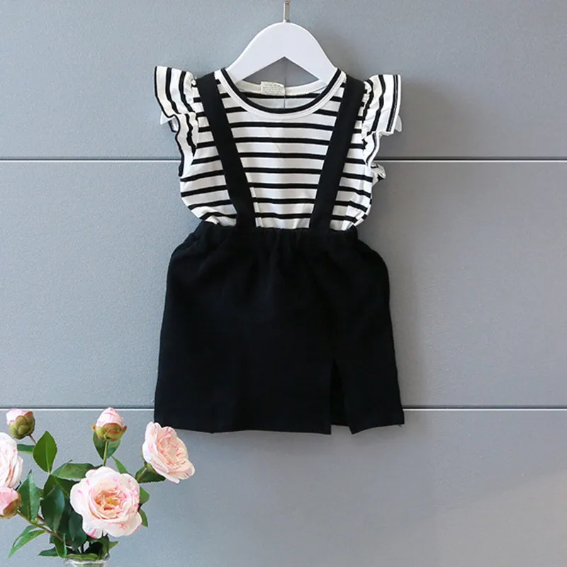 Платья для маленьких девочек модное черное платье с полосками имитацией двух
