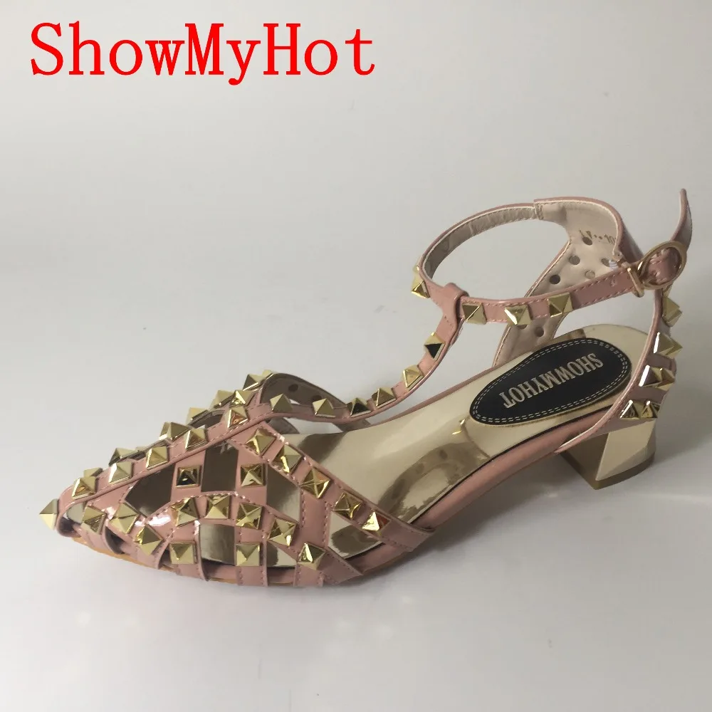 Женские босоножки с заклепками ShowMyHot модные дизайнерские в римском стиле на