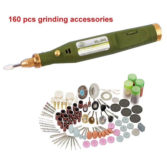 Electricgrinder 160 Электрическая мини дрель+ 160 шт шлифовальных аксессуаров+ адаптер, многофункциональный гравировальный станок, электрический набор инструментов - Цвет: Electricgrinder 160