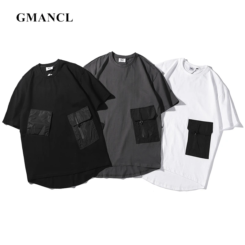 Мужская футболка с короткими рукавами черная белая серая удлиненная