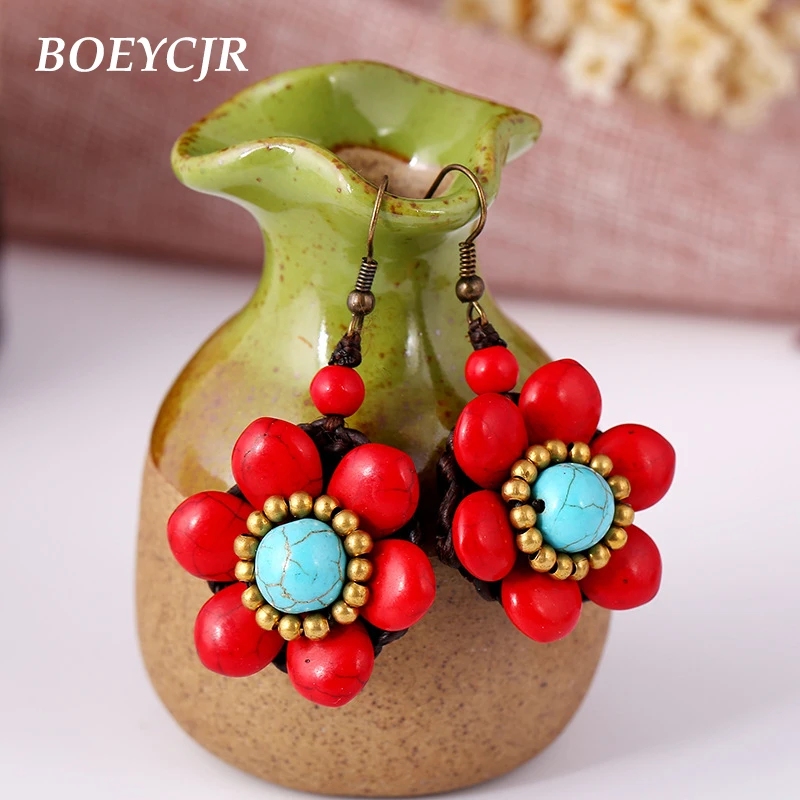 Серьги подвески BOEYCJR в этническом стиле ювелирное изделие ручной работы с