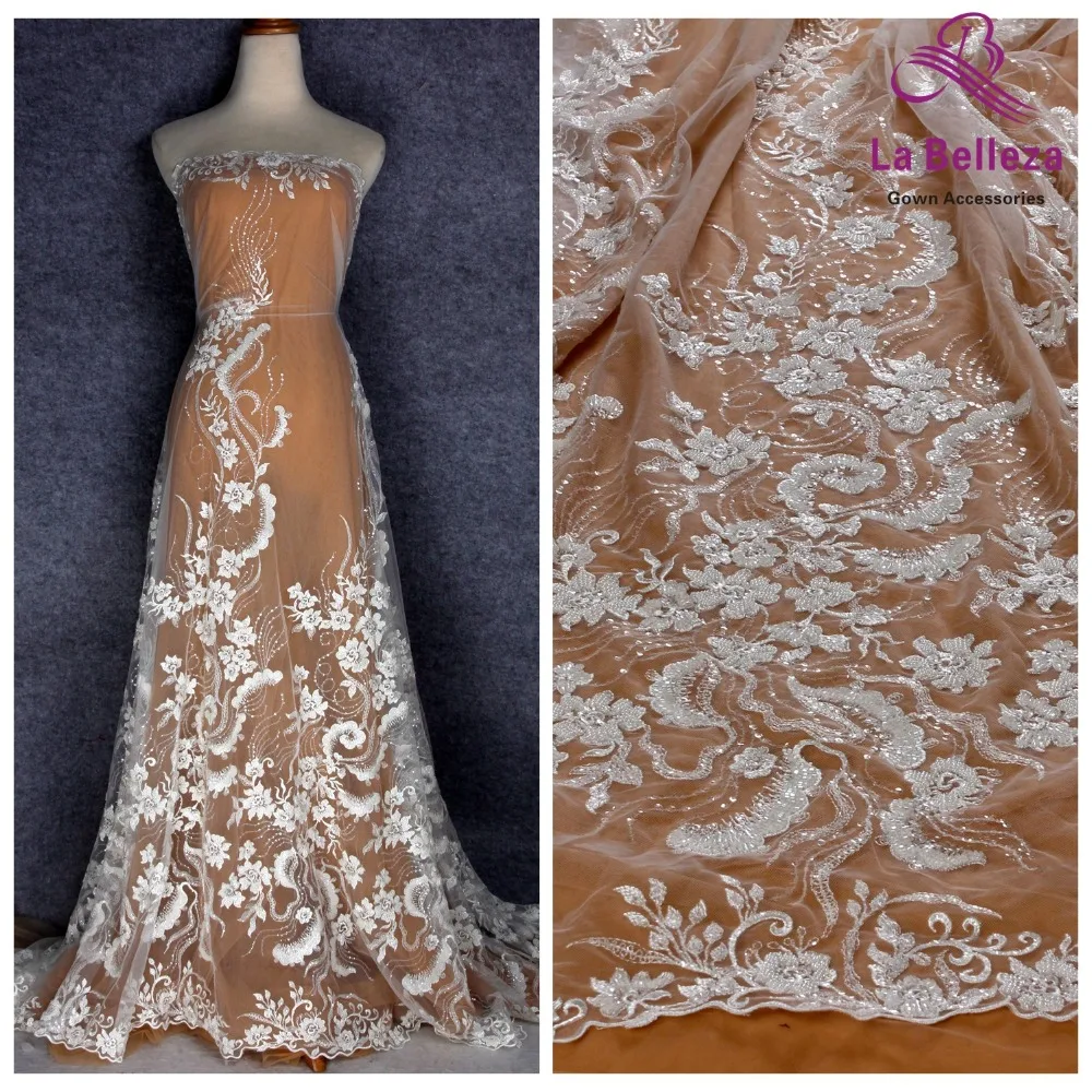 La Belleza Новое свадебное платье кружевная ткань с белым бисером и блестками кружевная ткань 1 ярд