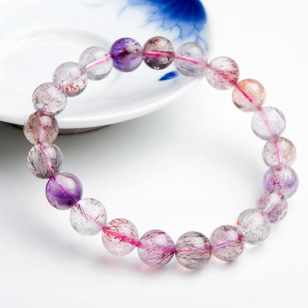 Натуральный супер 7 семь мелодий Камень круглые бусы женский браслет 10 мм AAA|aaa