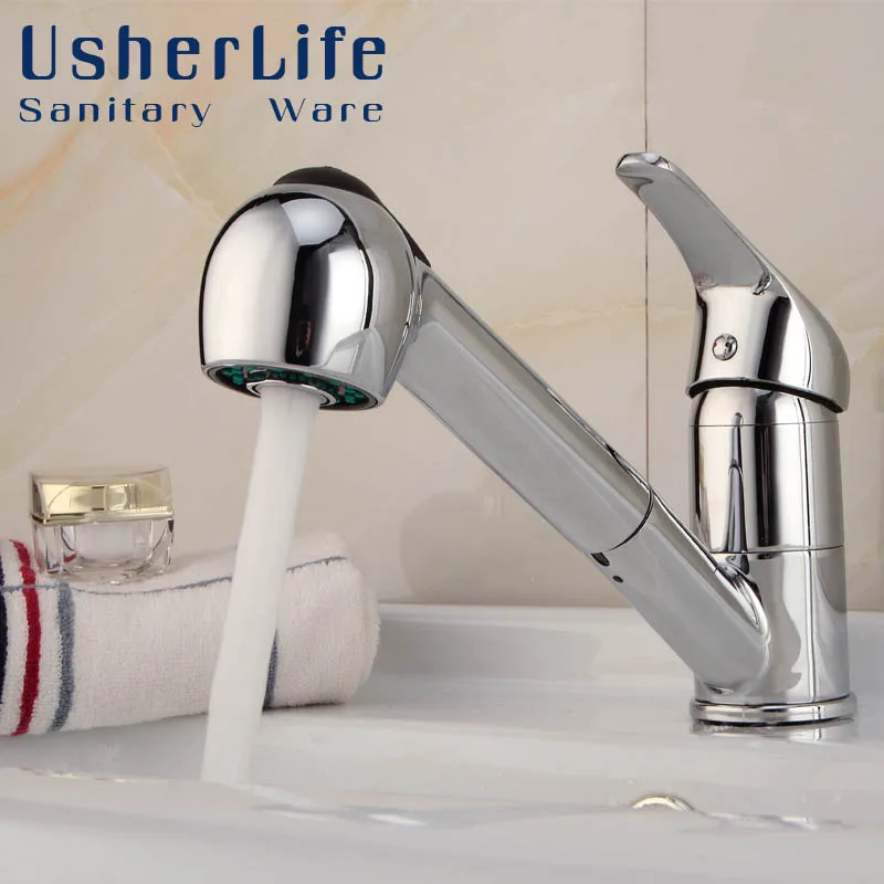 UsherLife Современная Хром Латунь Одной Ручкой Pull Down Опрыскиватель Бар Раковина