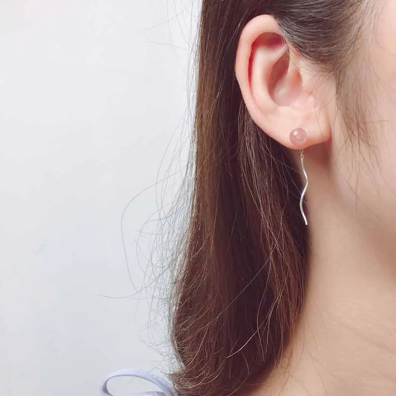 Korean Strawberry Quartz Real 925 Sterling Silver Ear Line Drop Earrings For Women Statemnet Chain Earring Party Gifts | Украшения и