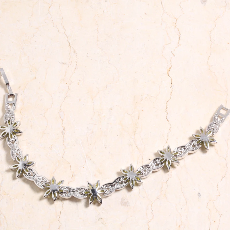 Браслет цепочка из циркония с зеленым Перидотом и серебряным покрытием 6 7 дюймов