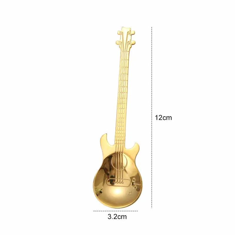 Gold 1 шт., ложка для гитары из нержавеющей стали, креативная кофейная ложка для мороженого, конфет, кухонная чайная ложка, аксессуары - Цвет: Gold