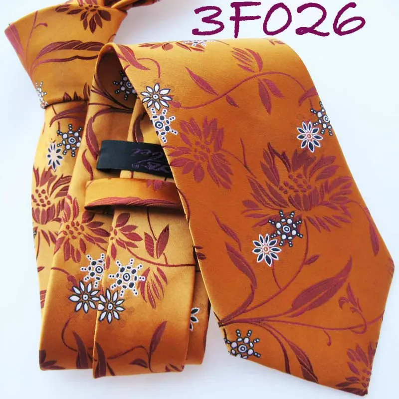 YIBEI мужские галстуки ретро оранжевый с темно-красными цветами тканый галстук