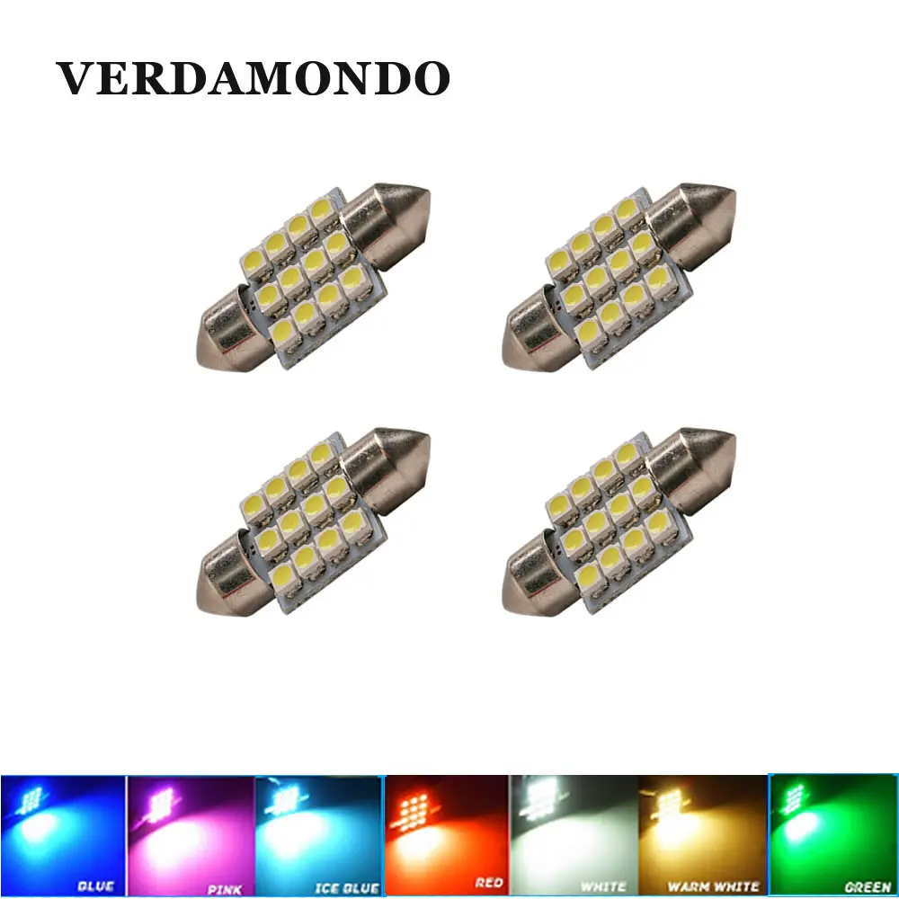 4pcs Super Bright 31mm12 SMD 3528 Car Interior Dome Festoon LED Light Bulbs Lamp White Warm white Red Green Blue Ice blue Pink