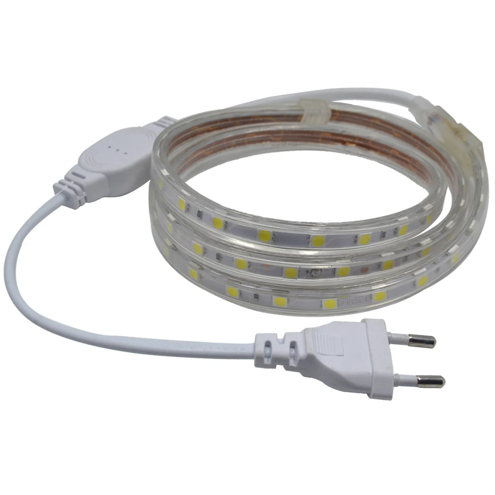 Водонепроницаемый 5050 SMD, Светодиодная лента переменного тока 220 В, гибкая светодиодная лента, праздничный светильник, настольная лампа, лампа для книг, уличный садовый светильник, с европейской вилкой