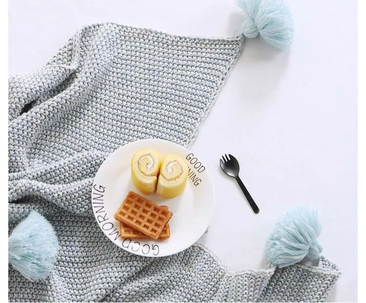 Бесплатная доставка Скандинавское хлопковое покрывало вязаное однотонное