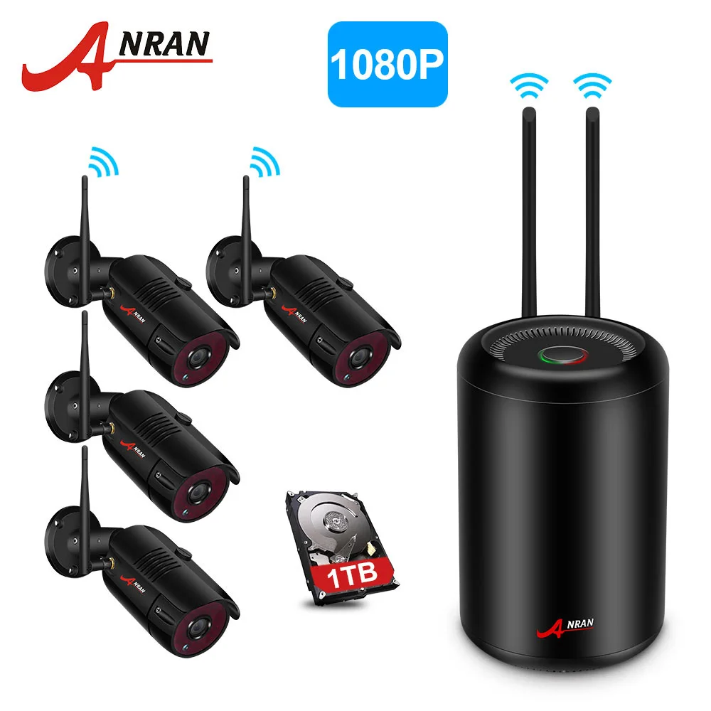 ANRAN 4CH CCTV камера беспроводная система 1080P NVR с 2.0MP наружная Водонепроницаемая Wifi камера безопасности ночное видение комплект наблюдения - Цвет: Черный