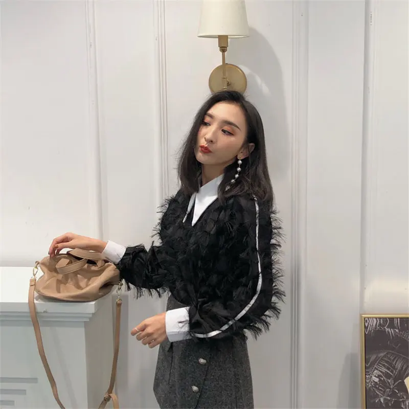 Женские винтажные свободные рубашки Hzirip черные повседневные шифоновые в