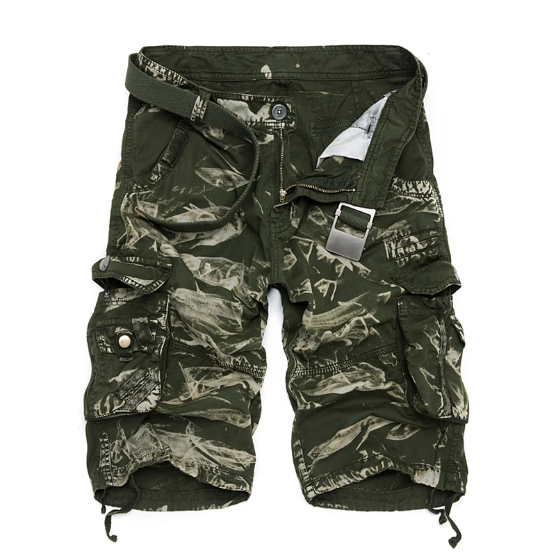 

Camouflage Shorts Men Summer Cotton Washed Multi-pocket Military Loose Knee Length Trouser Men Clothes NO BELT