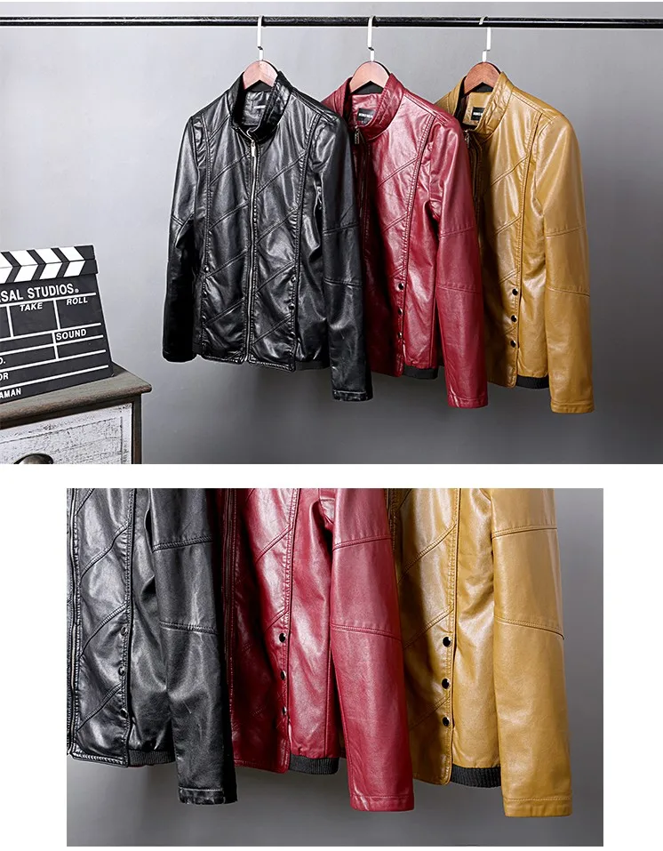 

Red Faux Leather Jacket Men 2017 Autumn Winter Mens Suede Windbreaker Motorcycle Hip Hop Slim Fit Male Leather Jacket Coat Man